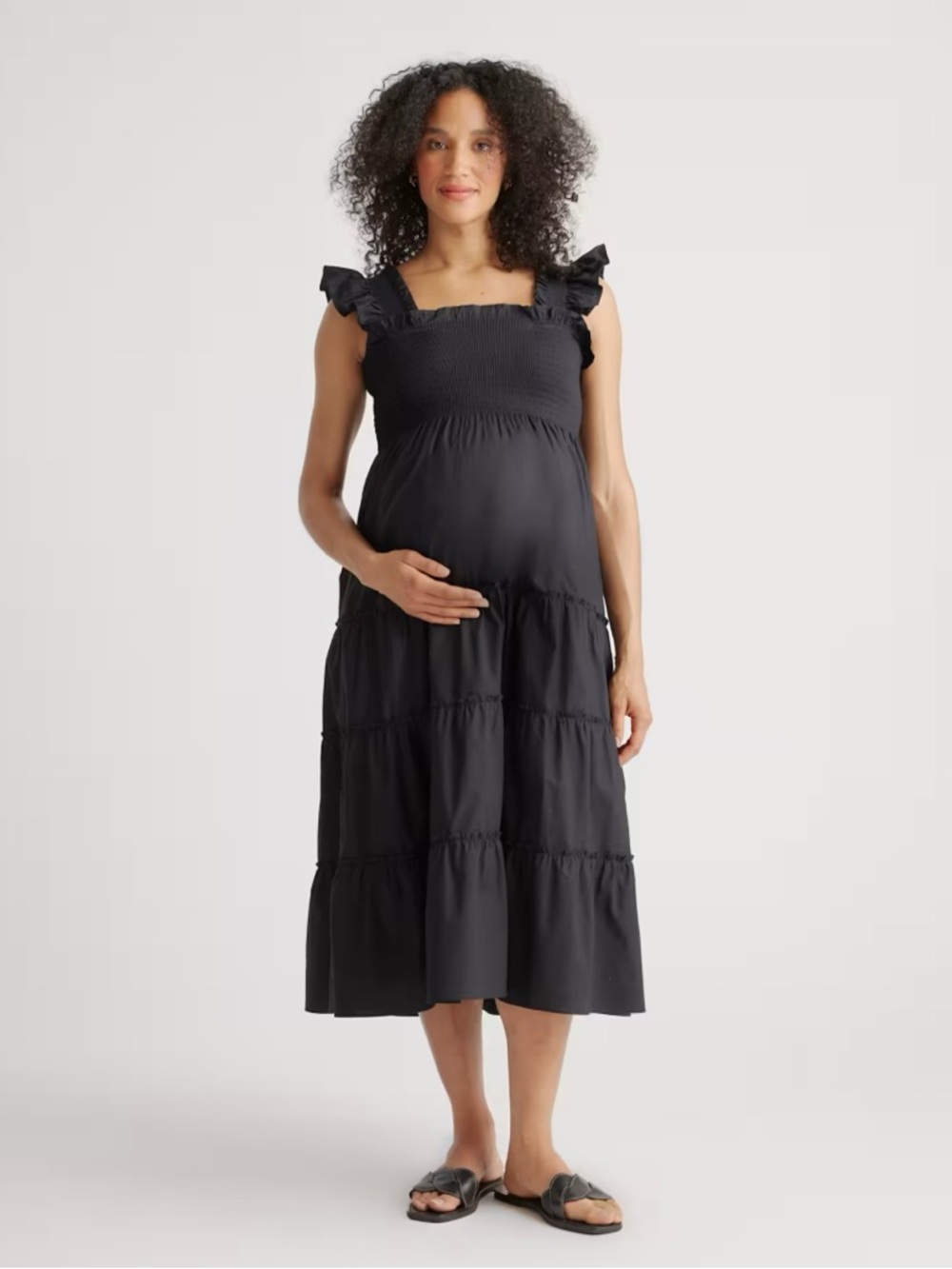 Quince 100% Organic Cotton Poplin Maternity Smocked Midi Dress